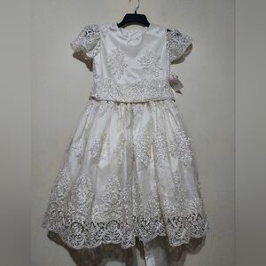 ROPONES Girls Cream Floral Embroidery Sparkly Formal Weddind Dress Sz-14